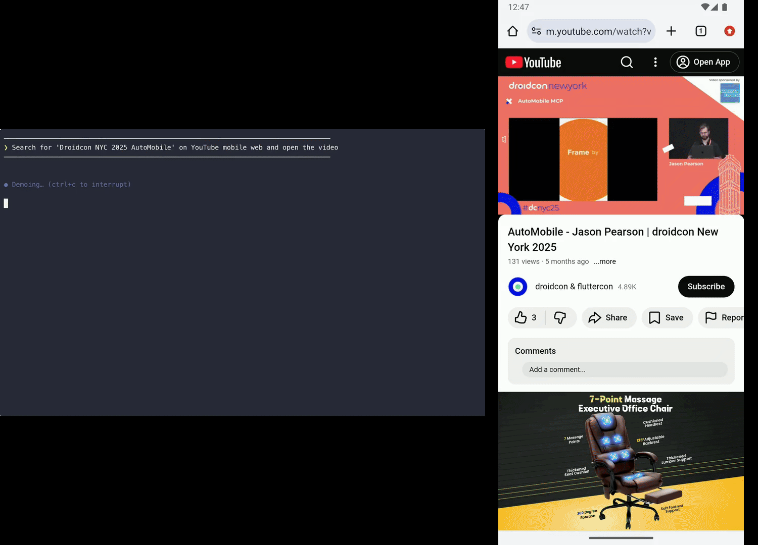 Searching YouTube for a video